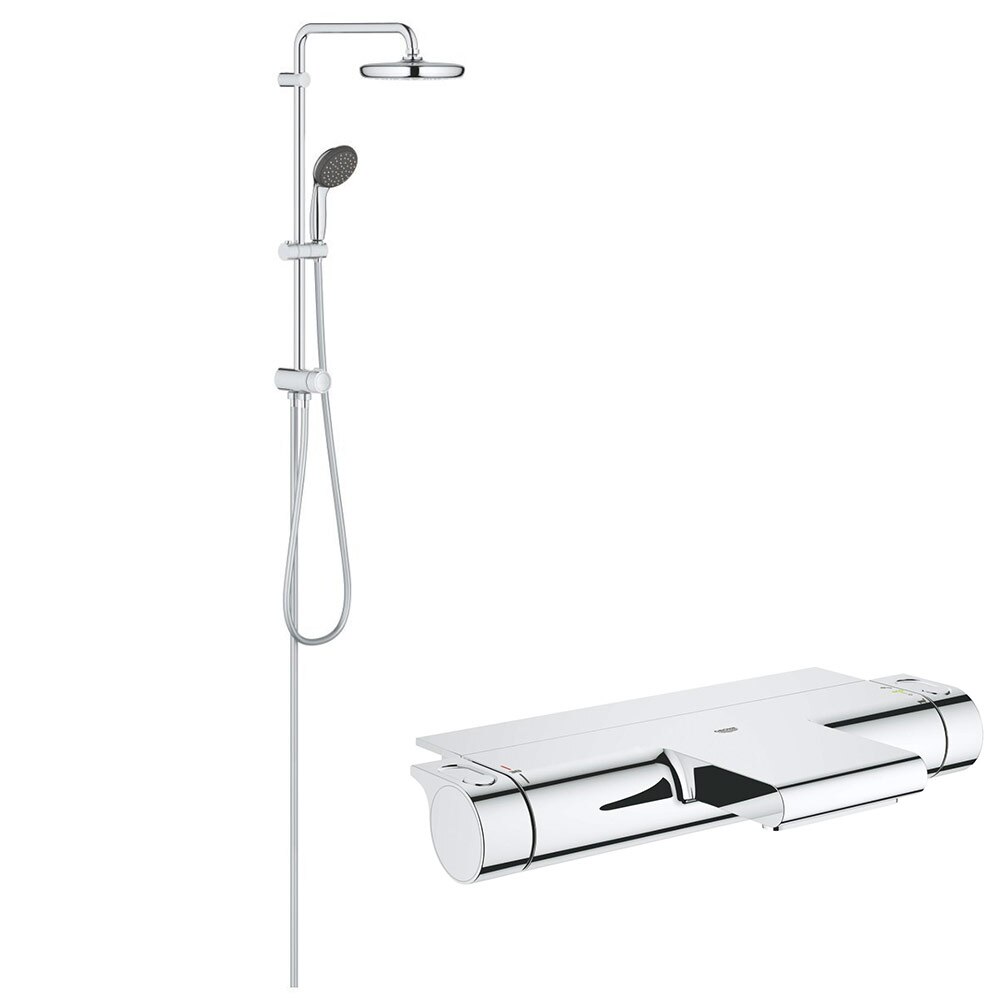 Set coloana dus Grohe palarie 210 mm, crom, baterie cada/dus termostat Grohe 2000