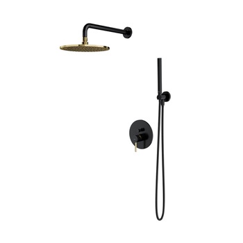Sistem de dus OMNIRES Y, Negru Auriu, duze silicon Easy Clean, montaj incastrat Sistem de dus OMNIRES Y, Negru Auriu, duze silicon Easy Clean, montaj incastrat