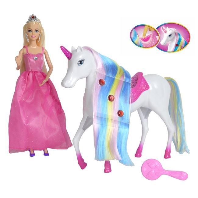 Set papusa printesa, Zola®, si Unicorn cu corn luminos, 36x9x32 cm