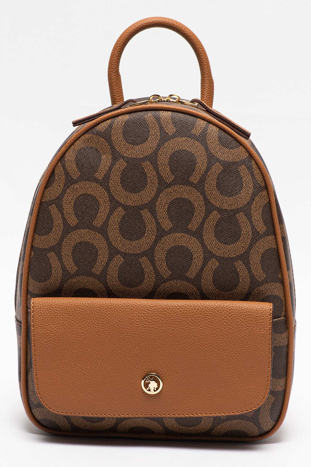 U.S. Polo Assn., Rucsac cu imprimeu si bretele ajustabile, Maro/maro caramel