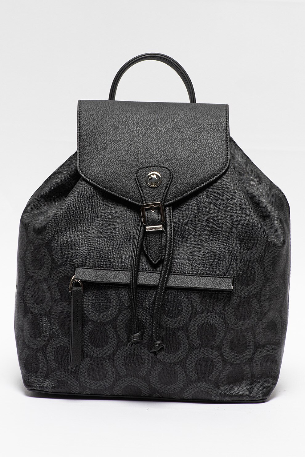 U.S. Polo Assn., Rucsac cu snur de ajustare si clapa pe partea superioara, Negru/Gri inchis