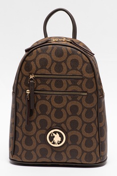 U.S. Polo Assn., Rucsac cu buzunare exterioare cu fermoar si imprimeu, Maro inchis/Maro caramel U.S. Polo Assn., Rucsac cu buzunare exterioare cu fermoar si imprimeu, Maro inchis/Maro caramel
