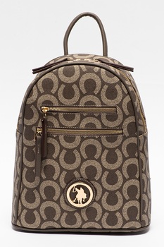 U.S. Polo Assn., Rucsac cu buzunare exterioare cu fermoar si imprimeu, Maro taupe/Maro nisip U.S. Polo Assn., Rucsac cu buzunare exterioare cu fermoar si imprimeu, Maro taupe/Maro nisip