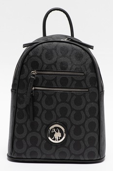 U.S. Polo Assn., Rucsac cu buzunare exterioare cu fermoar si imprimeu, Negru/Gri inchis U.S. Polo Assn., Rucsac cu buzunare exterioare cu fermoar si imprimeu, Negru/Gri inchis
