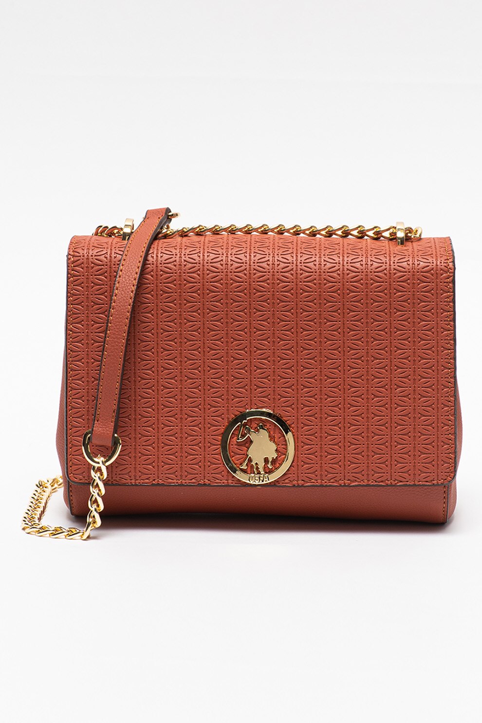 U.S. Polo Assn., Geanta crossbody de piele ecologica cu bareta din lant, Rosu stins