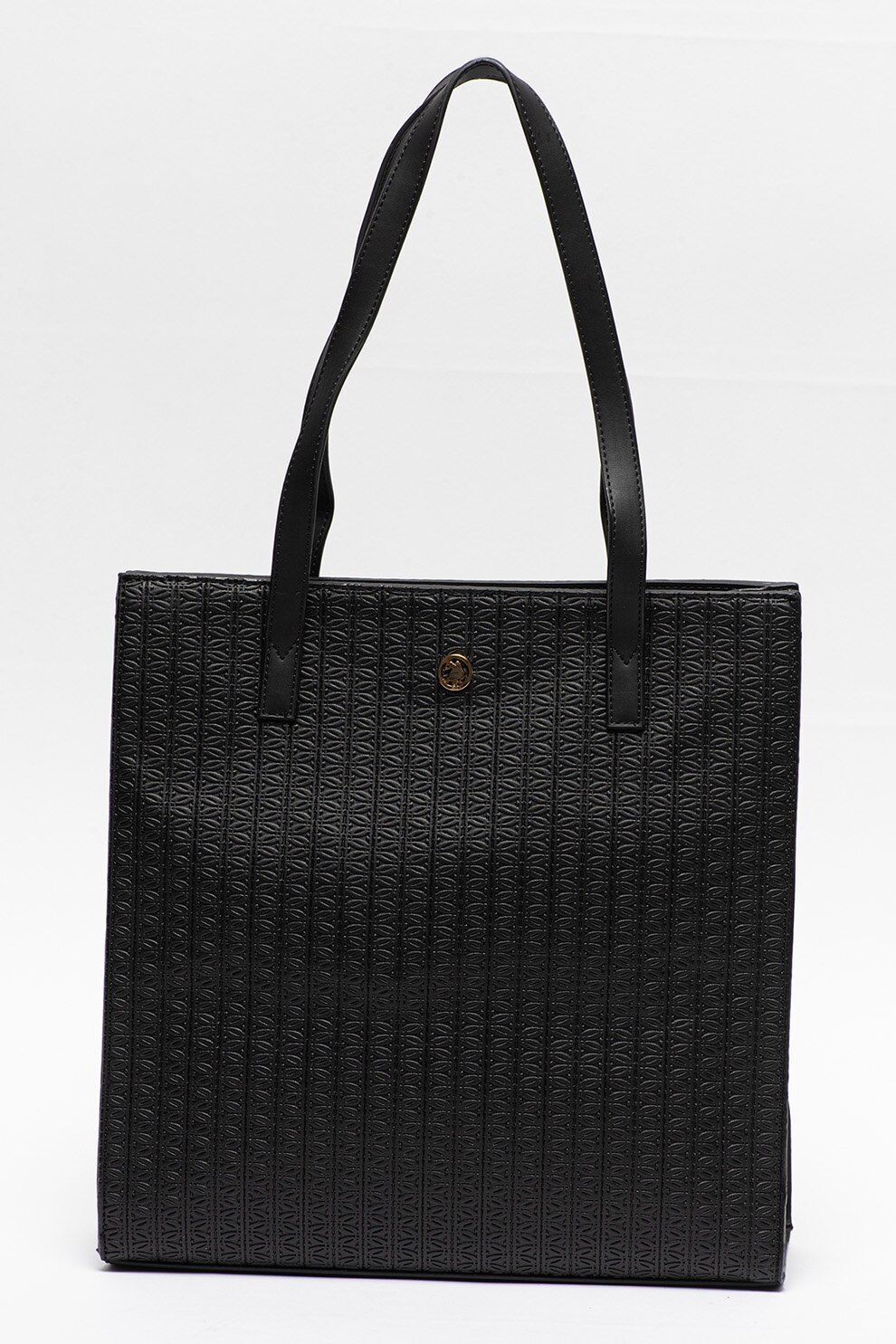 U.S. Polo Assn., Geanta tote de piele ecologica cu logo, Negru