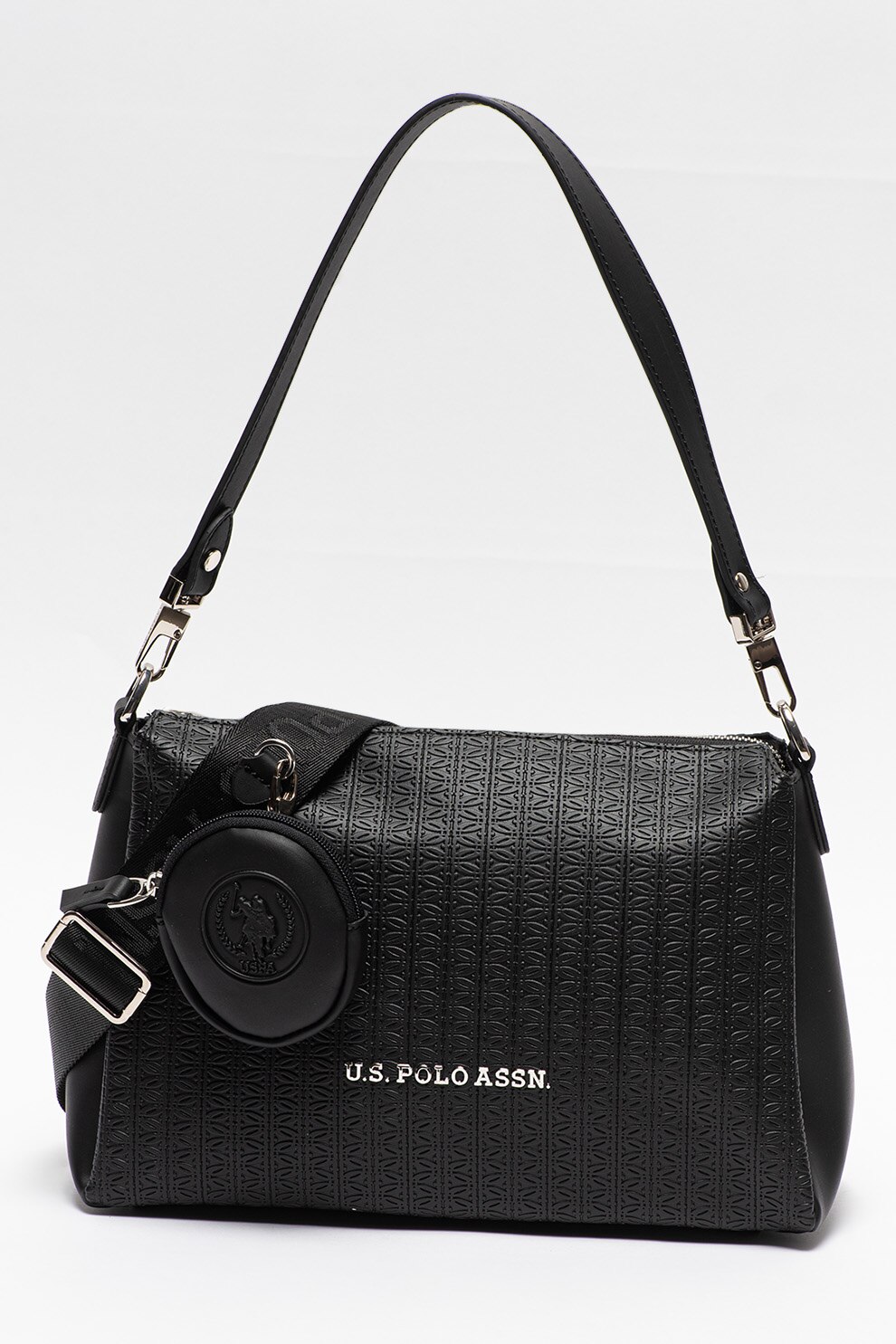 U.S. Polo Assn., Geanta de piele ecologica cu bareta detasabila de umar, Negru