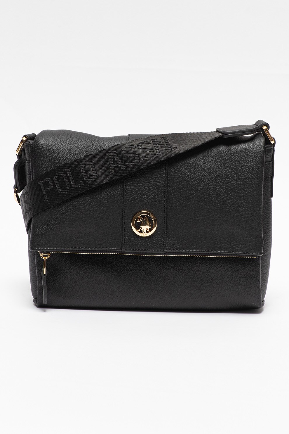 U.S. Polo Assn., Geanta de piele ecologica cu bareta de umar si aspect texturat, Negru