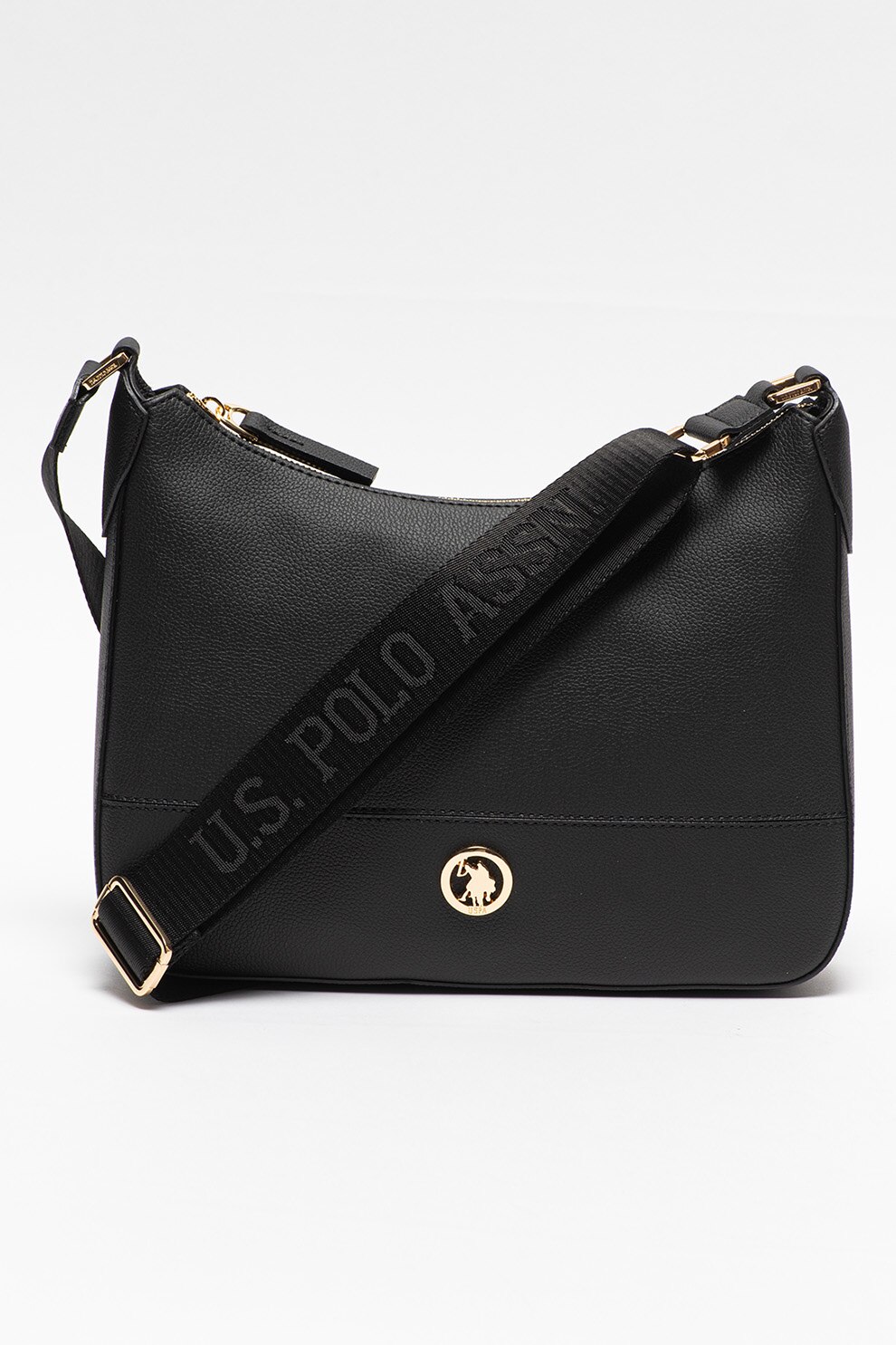 U.S. Polo Assn., Geanta de piele ecologica cu bareta de umar si aspect texturat, Negru