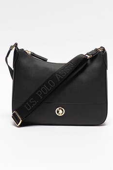 U.S. Polo Assn., Geanta de piele ecologica cu bareta de umar si aspect texturat, Negru U.S. Polo Assn., Geanta de piele ecologica cu bareta de umar si aspect texturat, Negru