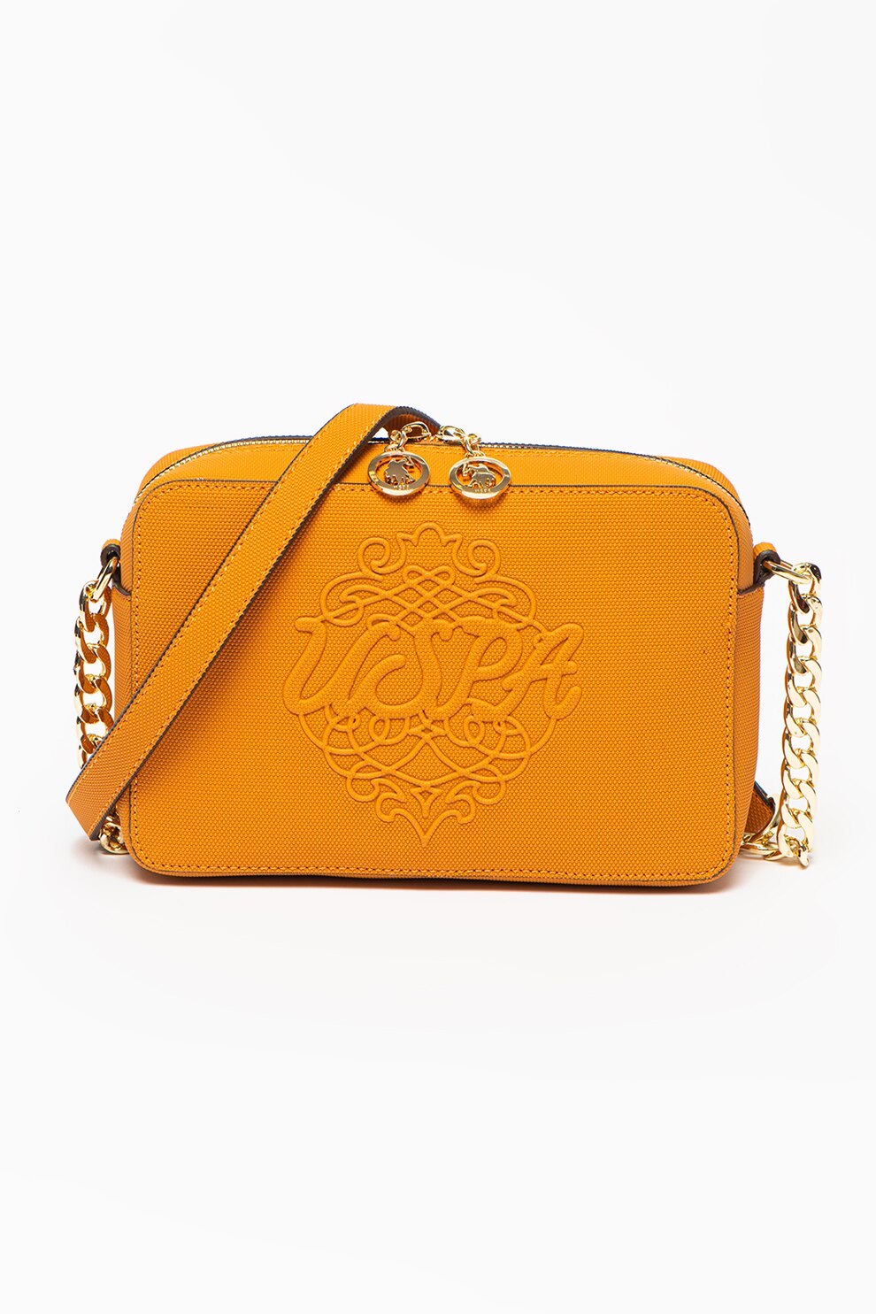 U.S. Polo Assn., Geanta de piele ecologica cu logo in relief, Oranj persan