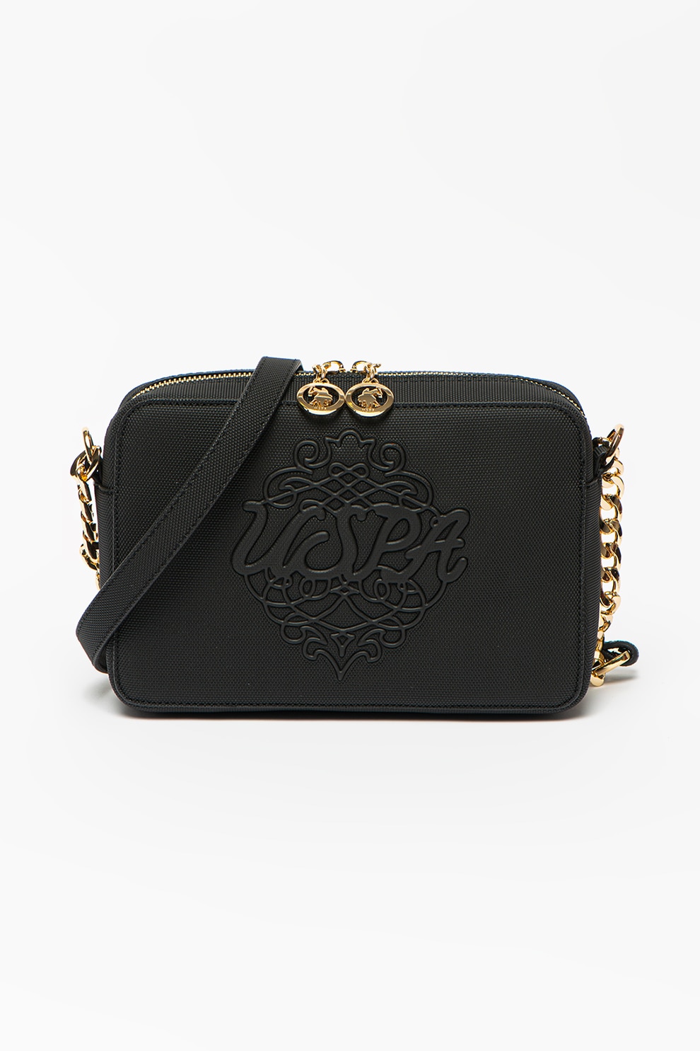U.S. Polo Assn., Geanta de piele ecologica cu logo in relief, Negru