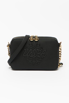 U.S. Polo Assn., Geanta de piele ecologica cu logo in relief, Negru U.S. Polo Assn., Geanta de piele ecologica cu logo in relief, Negru