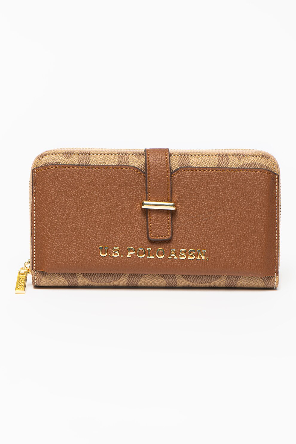 U.S. Polo Assn., Portofel de piele ecologica cu logo, Maro camel/Maro coniac