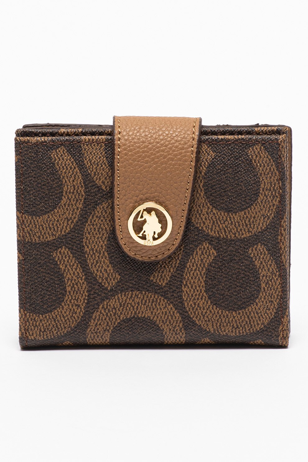 U.S. Polo Assn., Portofel cu model si logo, Maro coniac/Maro caramel