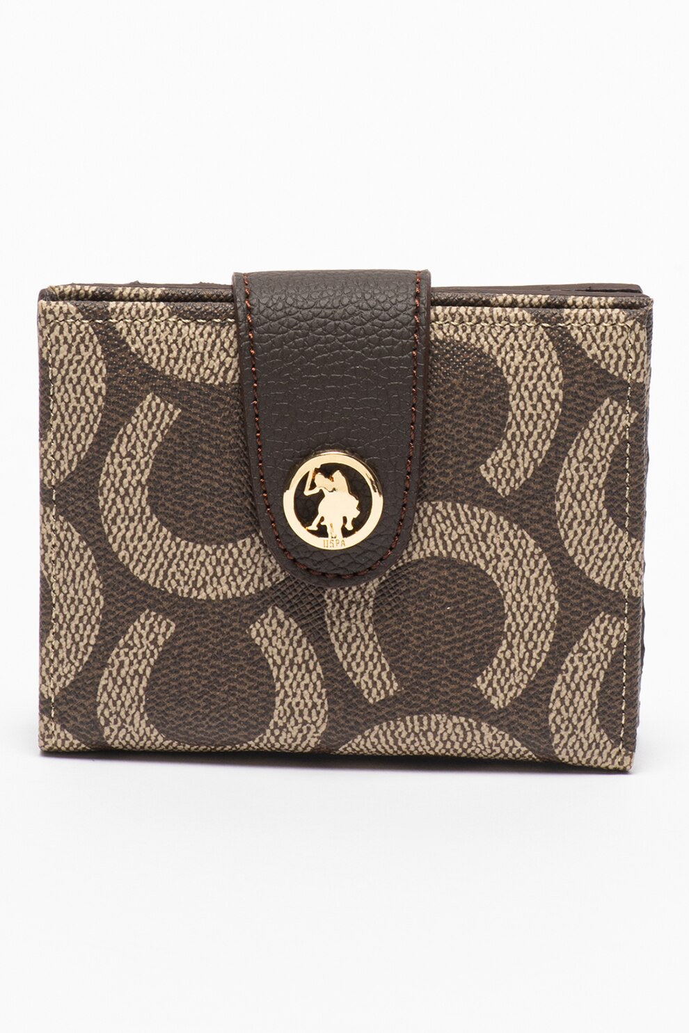 U.S. Polo Assn., Portofel cu model si logo, Maro coniac/maro nisip