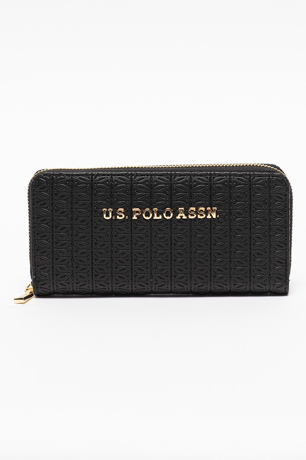 U.S. Polo Assn., Portofel texturat de piele ecologica cu logo, Negru