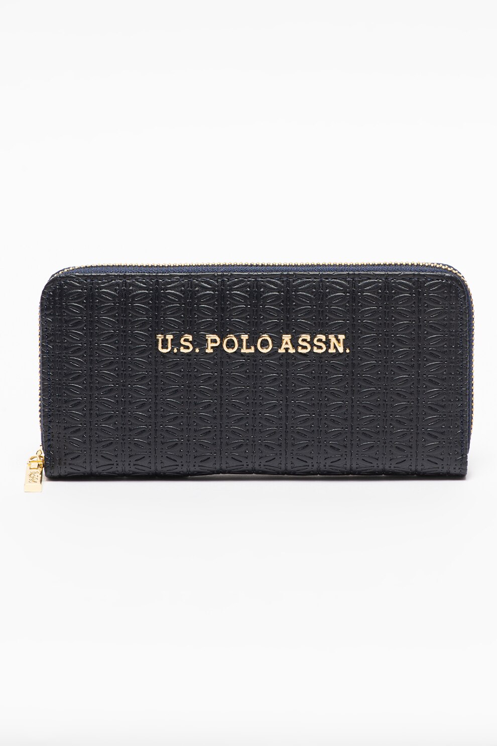 U.S. Polo Assn., Portofel texturat de piele ecologica cu logo, Bleumarin inchis