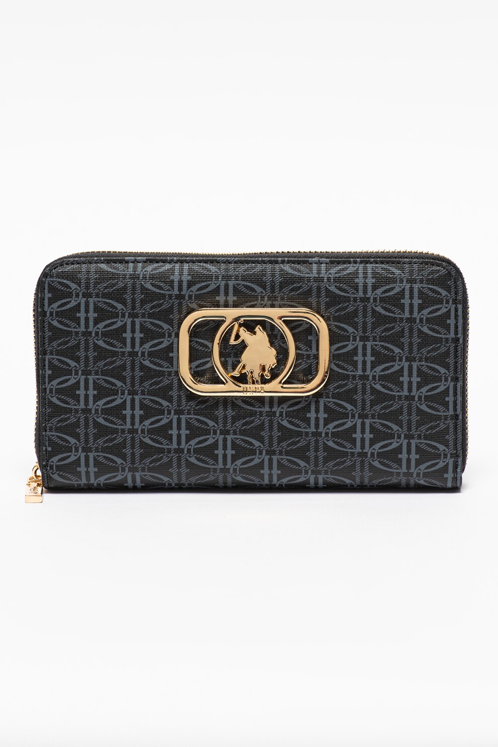 U.S. Polo Assn., Portofel de piele ecologica cu logo, Negru/Bleumarin