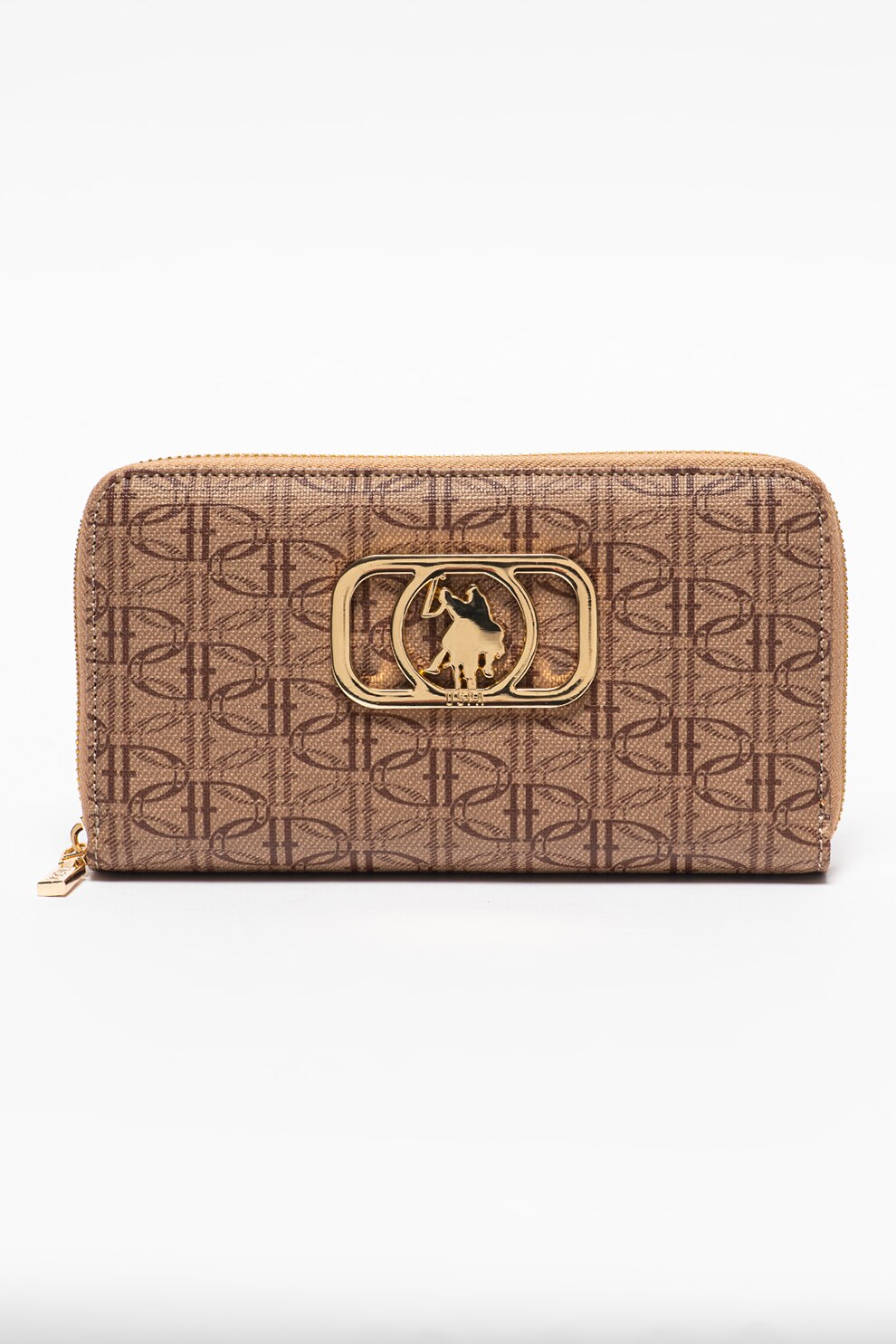 U.S. Polo Assn., Portofel de piele ecologica cu logo, Bej