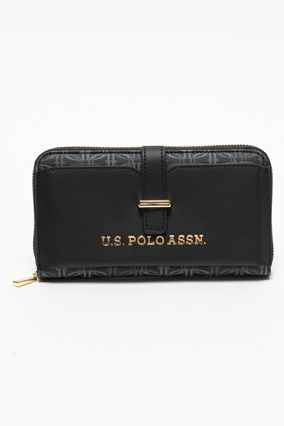 U.S. Polo Assn., Portofel de piele ecologica cu logo, Negru/ Albastru inchis