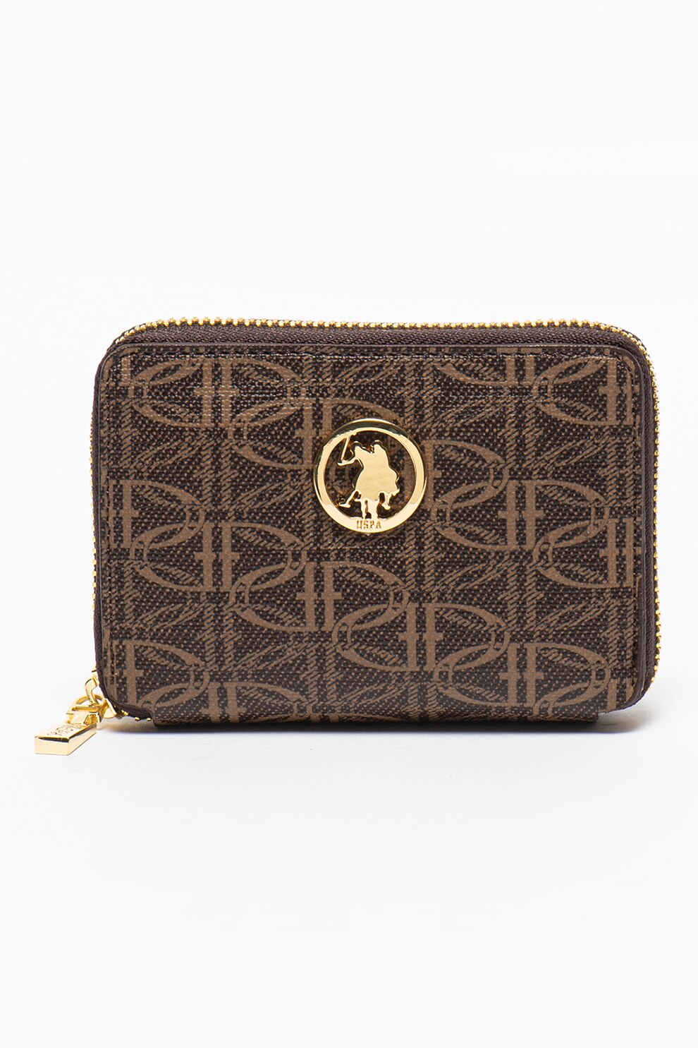 U.S. Polo Assn., Portcart cu model monograma, Maro coniac/Maro deschis