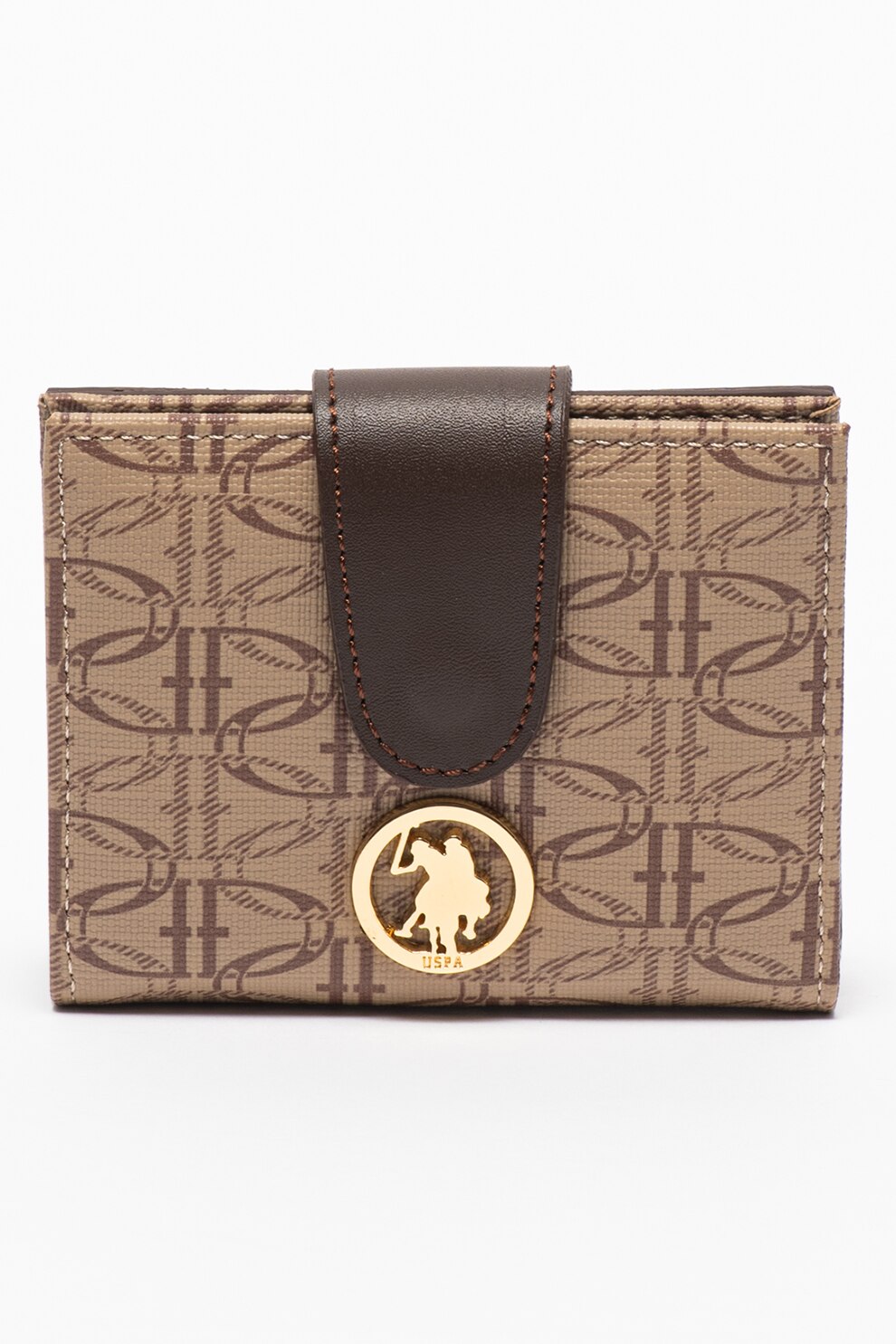 U.S. Polo Assn., Portcart cu banda si monograma, Maro nisip/Maro caramel