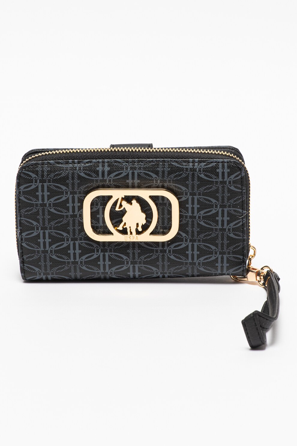 U.S. Polo Assn., Portofel de piele ecologica cu model logo, Negru/Bleumarin