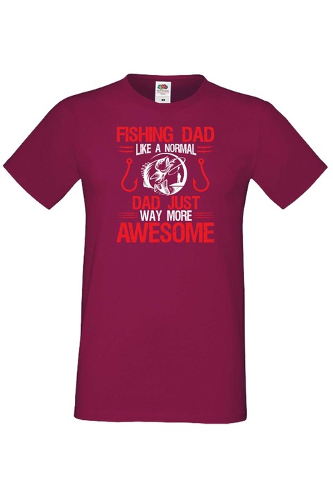 Tricou pentru barbati, Cprint, Bumbac, Ziua Tatalui, Pescuit Tata Pescar Tata Bunicul Iubitor de bere Cadou, Bordeaux, XXL