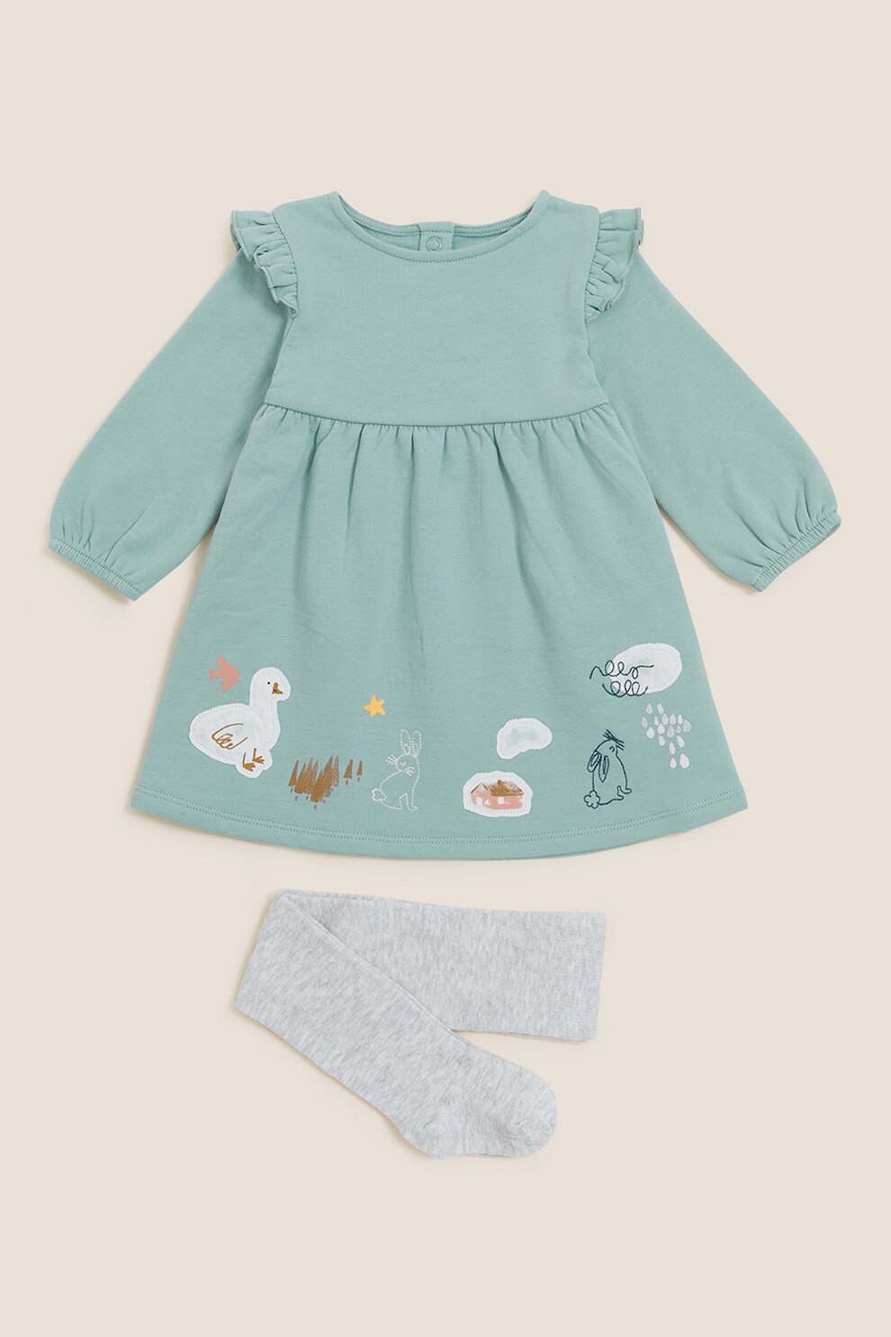 Marks & Spencer, Set de rochie si dres cu imprimeu - 2 piese, Verde pal