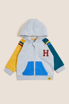 Marks & Spencer, Trening din bumbac cu fermoar si detalii Harry Potter, Gri deschis melange/Albastru/Galben Marks & Spencer, Trening din bumbac cu fermoar si detalii Harry Potter, Gri deschis melange/Albastru/Galben