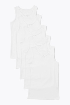 Marks & Spencer, Set de top-uri din bumbac - 5 piese, Alb, 98-104 CM Marks & Spencer, Set de top-uri din bumbac - 5 piese, Alb, 98-104 CM