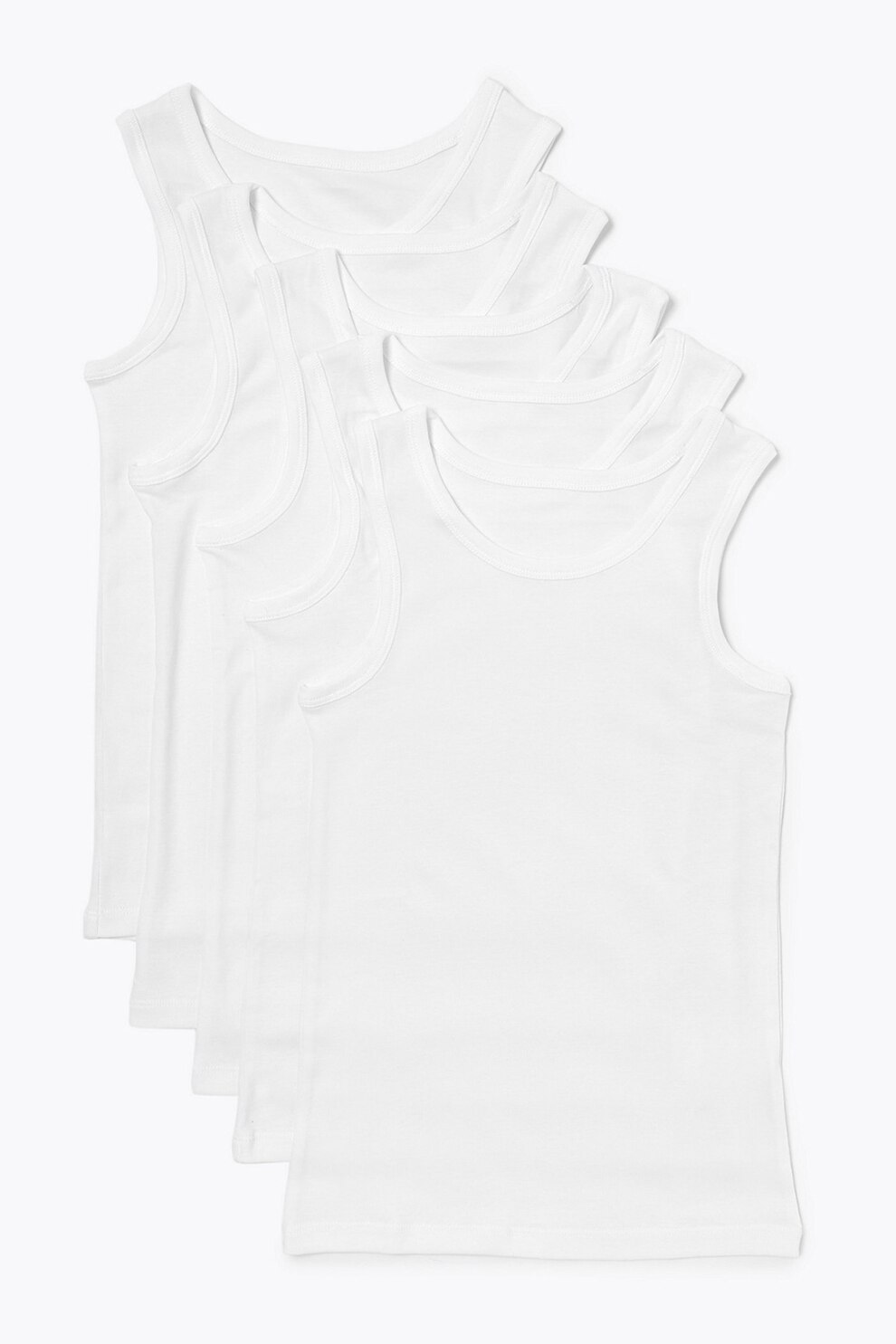 Marks & Spencer, Set de top-uri din bumbac - 5 piese, Alb, 90-98 CM