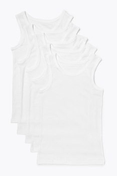 Marks & Spencer, Set de top-uri din bumbac - 5 piese, Alb, 90-98 CM Marks & Spencer, Set de top-uri din bumbac - 5 piese, Alb, 90-98 CM
