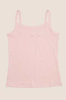 Marks & Spencer, Set de top-uri cu insertii din dantela - 2 piese, Roz pastel Marks & Spencer, Set de top-uri cu insertii din dantela - 2 piese, Roz pastel