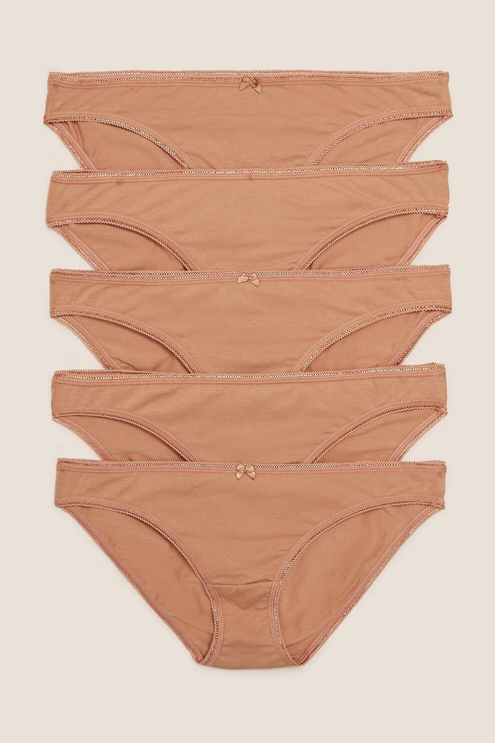 Marks & Spencer, Set de chiloti cu model uni - 5 perechi, Maro camel, 34