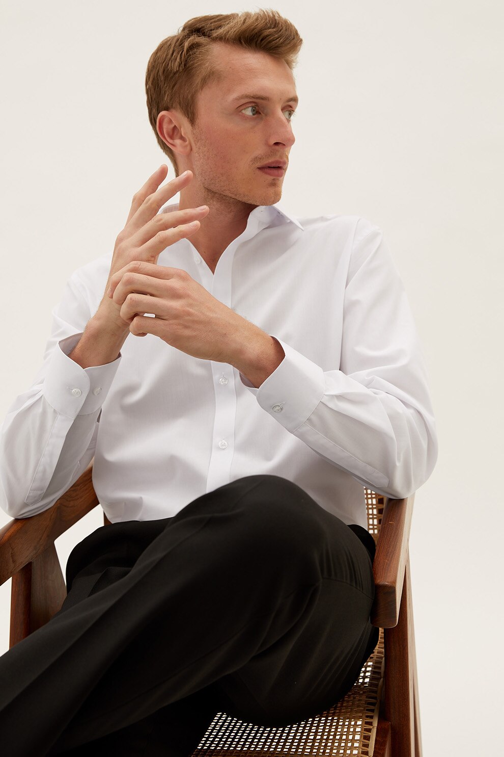 Marks & Spencer, Camasa regular fit din amestec de bumbac, Alb