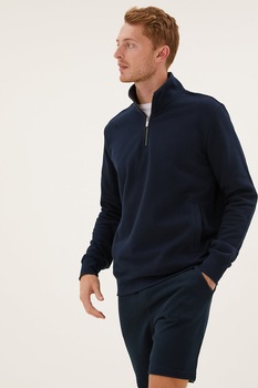Marks & Spencer, Bluza sport cu fenta cu fermoar si buzunare laterale, bleumarin inchis Marks & Spencer, Bluza sport cu fenta cu fermoar si buzunare laterale, bleumarin inchis