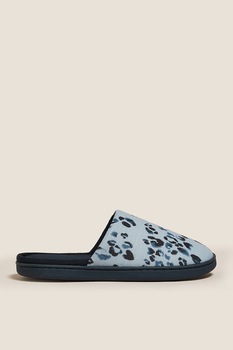 Marks & Spencer, Papuci de casa cu animal print, Albastru pastel/Bleumarin inchis, 35.5 Marks & Spencer, Papuci de casa cu animal print, Albastru pastel/Bleumarin inchis, 35.5