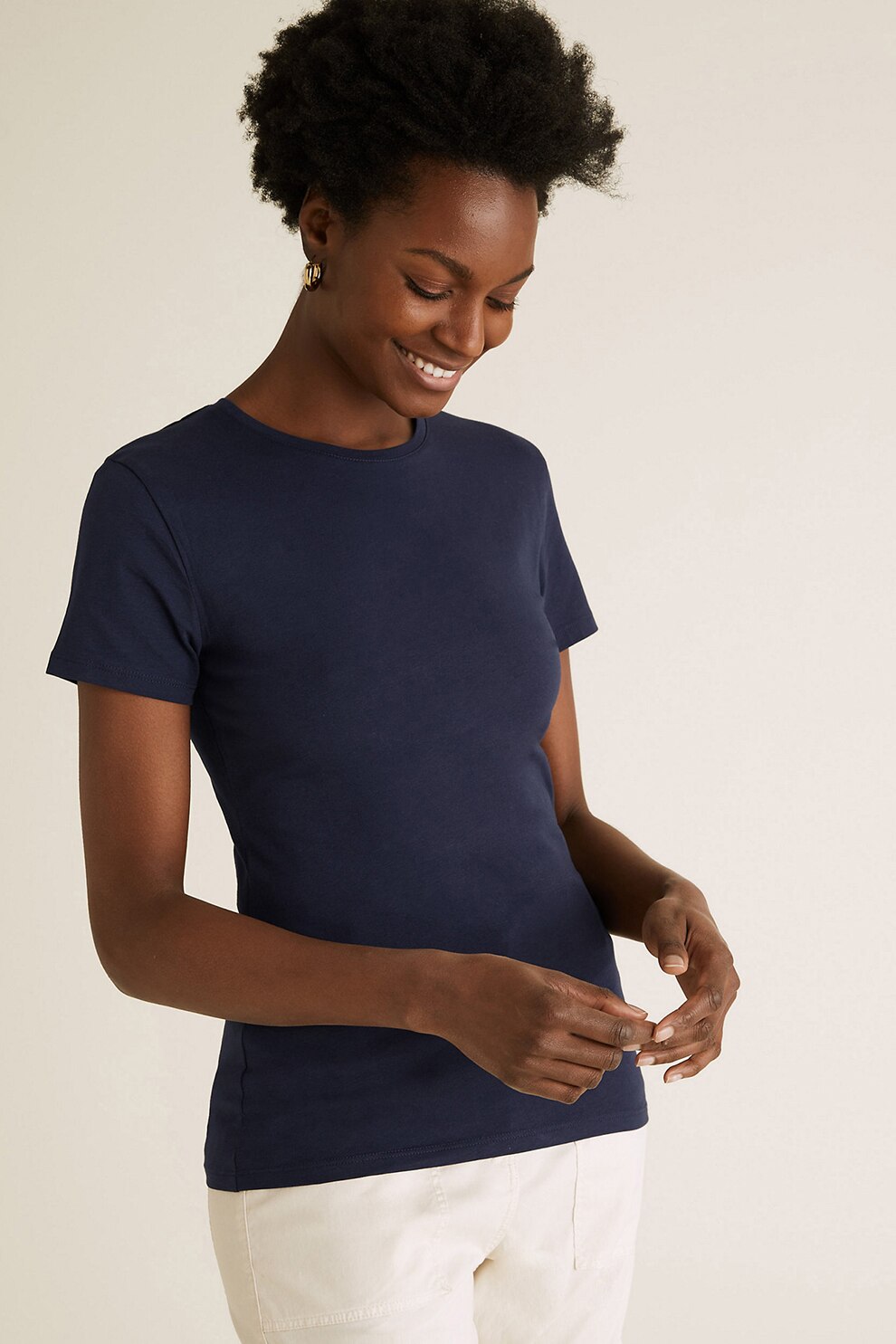 Marks & Spencer, Tricou slim fit cu decolteu la baza gatului, Bleumarin inchis