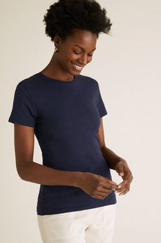 Marks & Spencer, Tricou slim fit cu decolteu la baza gatului, Bleumarin inchis Marks & Spencer, Tricou slim fit cu decolteu la baza gatului, Bleumarin inchis