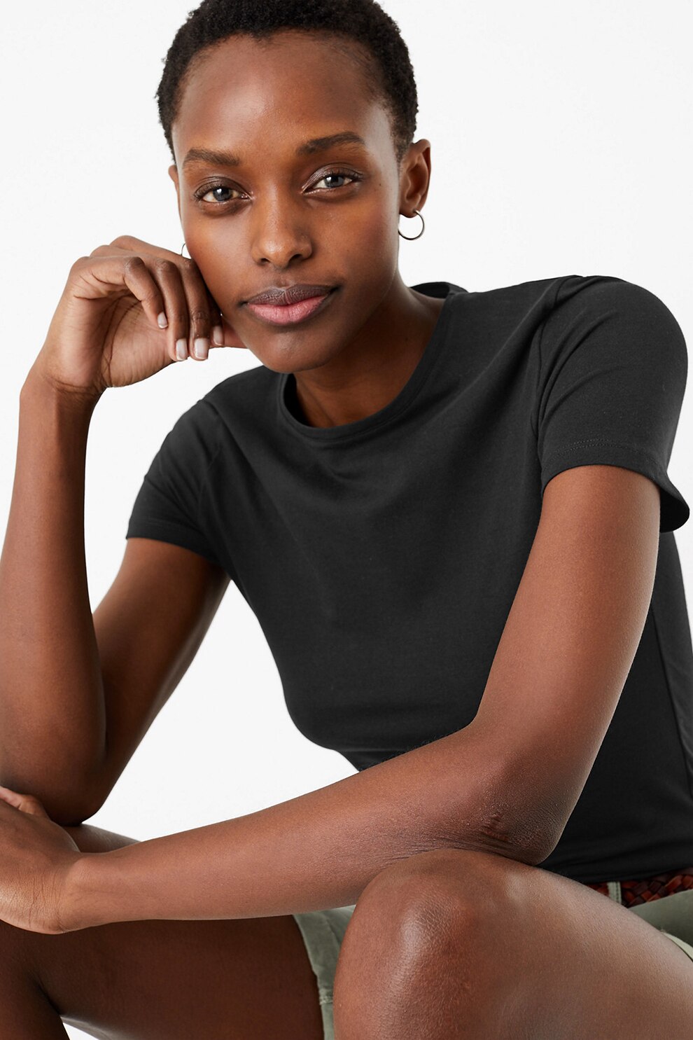 Marks & Spencer, Tricou slim fit cu decolteu la baza gatului, Negru stins