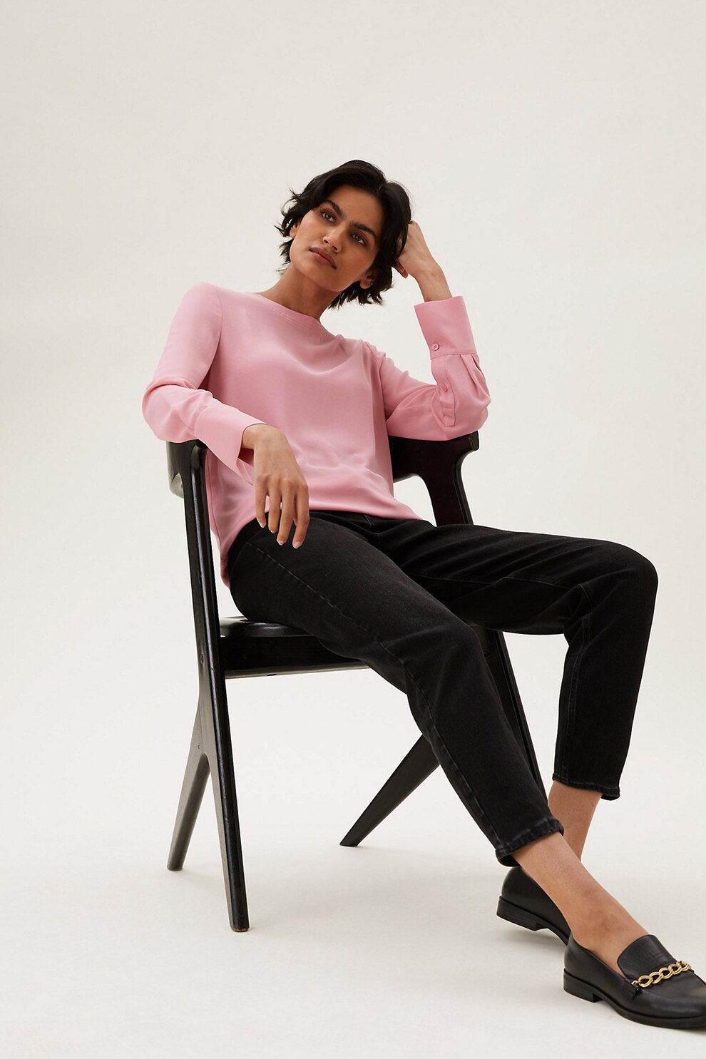 Marks & Spencer, Bluza cu model uni si decolteu la baza gatului, Roz pastel