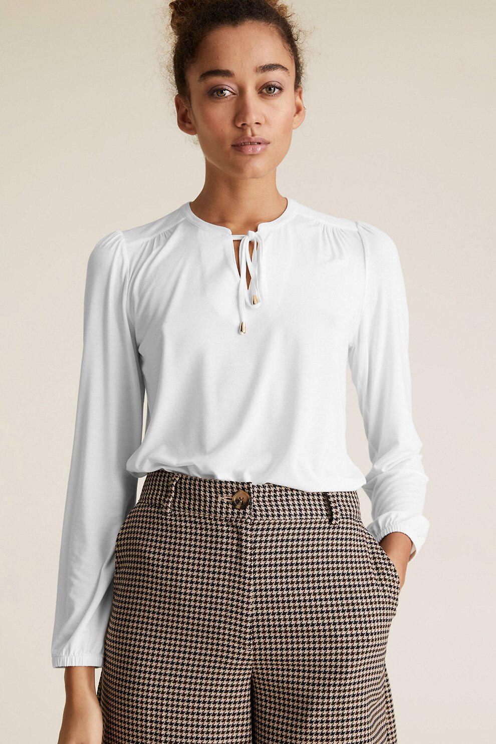 Marks & Spencer, Bluza relaxed fit din jerseu cu prindere la decolteu, Alb optic