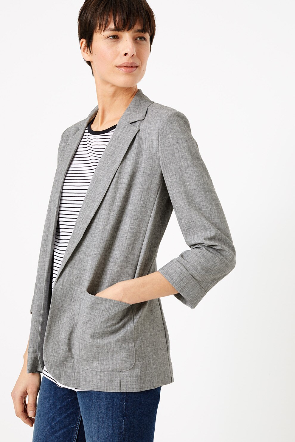 Marks & Spencer, Sacou lung cu buzunare aplicate, Gri deschis melange