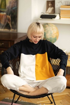 UNDRESS, Bluza sport cu decolteu la baza gatului si model colorblock, Negru/Alb/Galben UNDRESS, Bluza sport cu decolteu la baza gatului si model colorblock, Negru/Alb/Galben