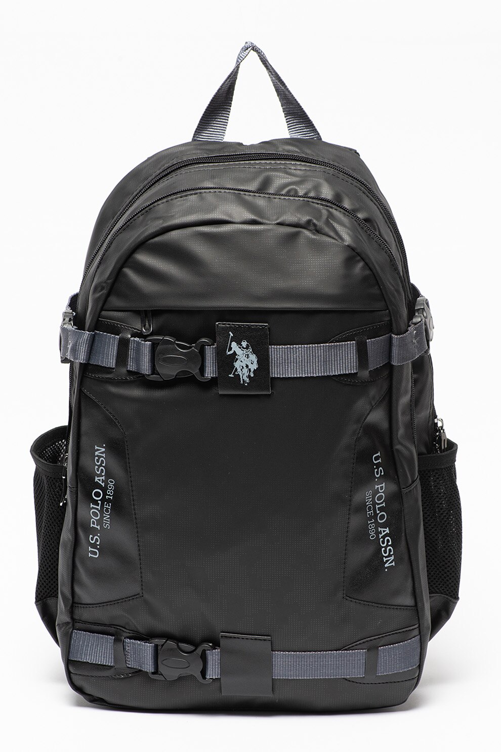 U.S. Polo Assn., Rucsac cu buzunare laterale de plasa si bretele ajustabile, Negru
