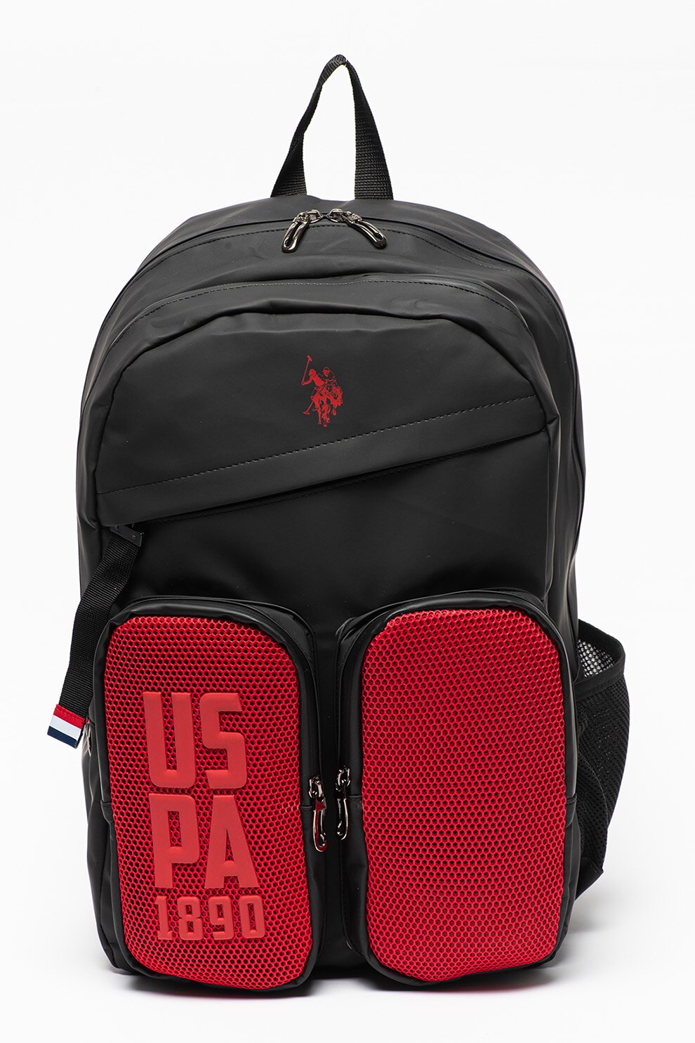U.S. Polo Assn., Rucsac cu buzunare frontale, Negru/Rosu