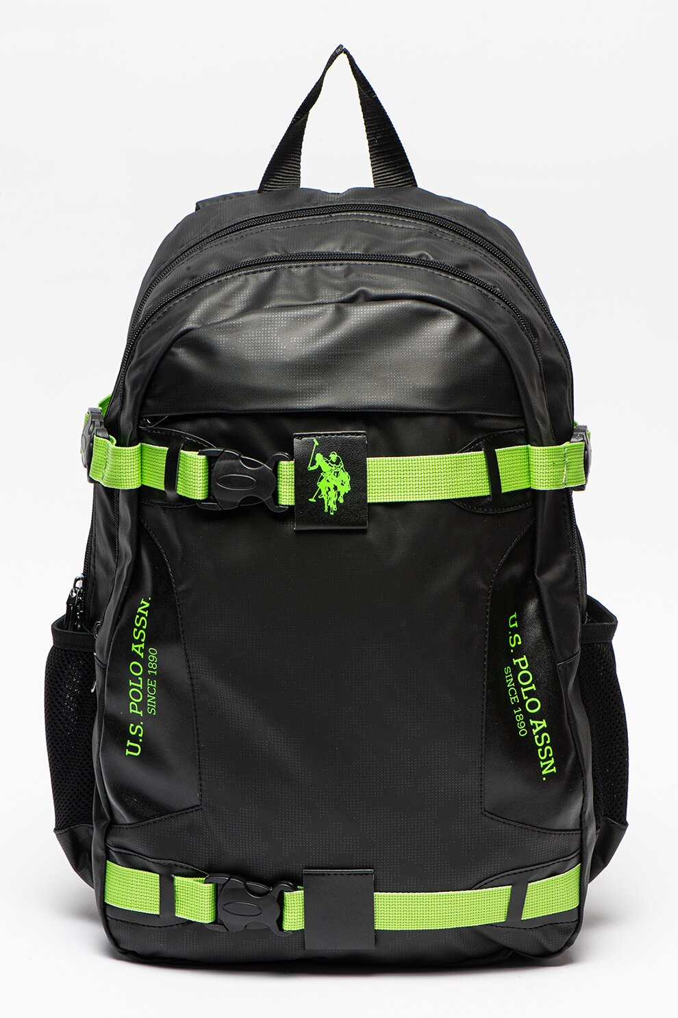 U.S. Polo Assn., Rucsac cu detalii contrastante, Negru/ Verde lime