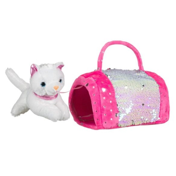 Pisicuta de plus alba, Zola®, in gentuta cu paiete, 20x11x14 cm